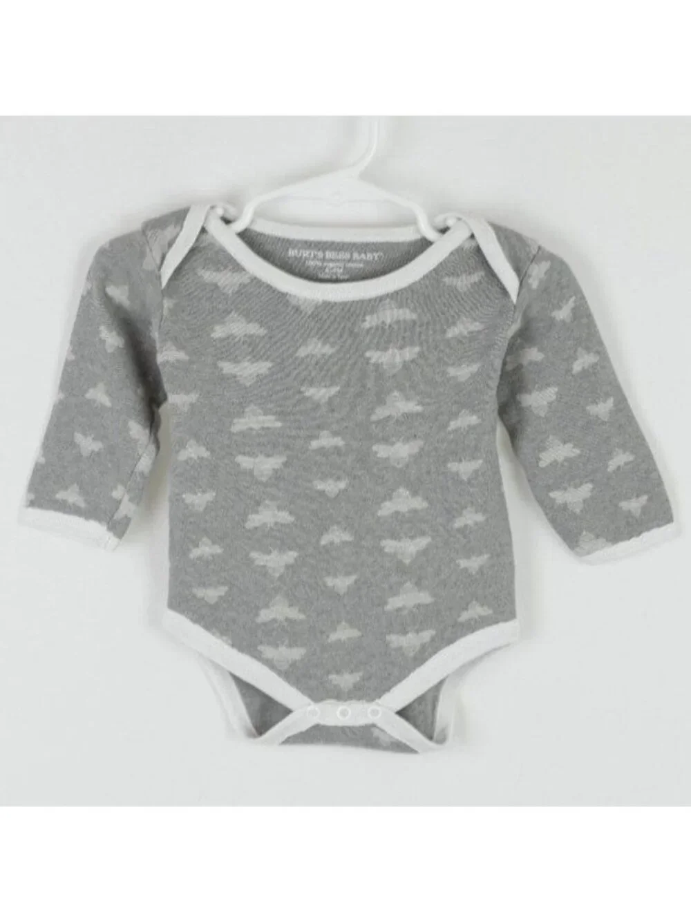 Burt's Bees Baby Size 6-9 Months Gray White Organic Cotton Long Sleeve Bodysuit